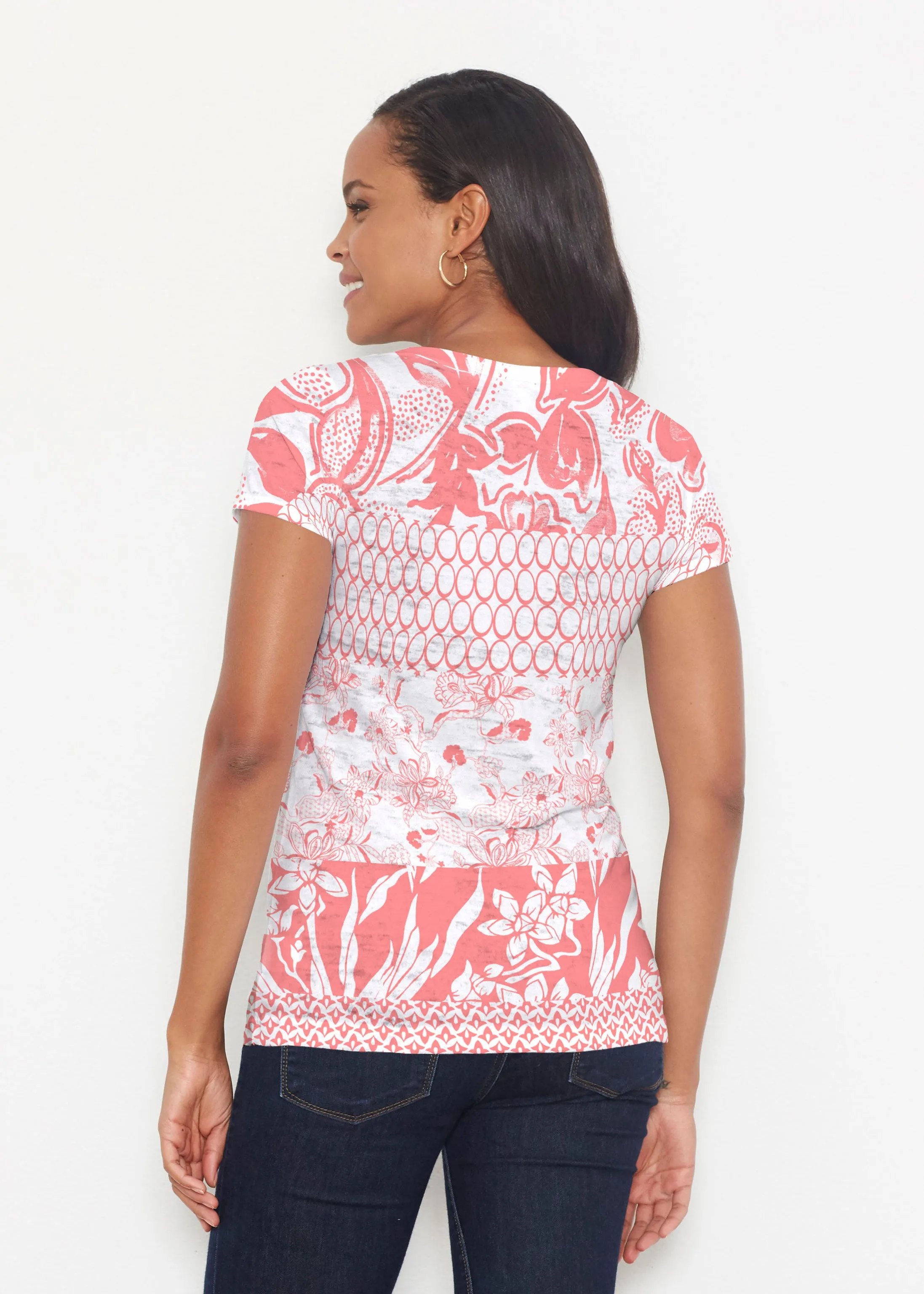 Patchwork Coral (7900) ~ Short Sleeve Scoop Shirt
