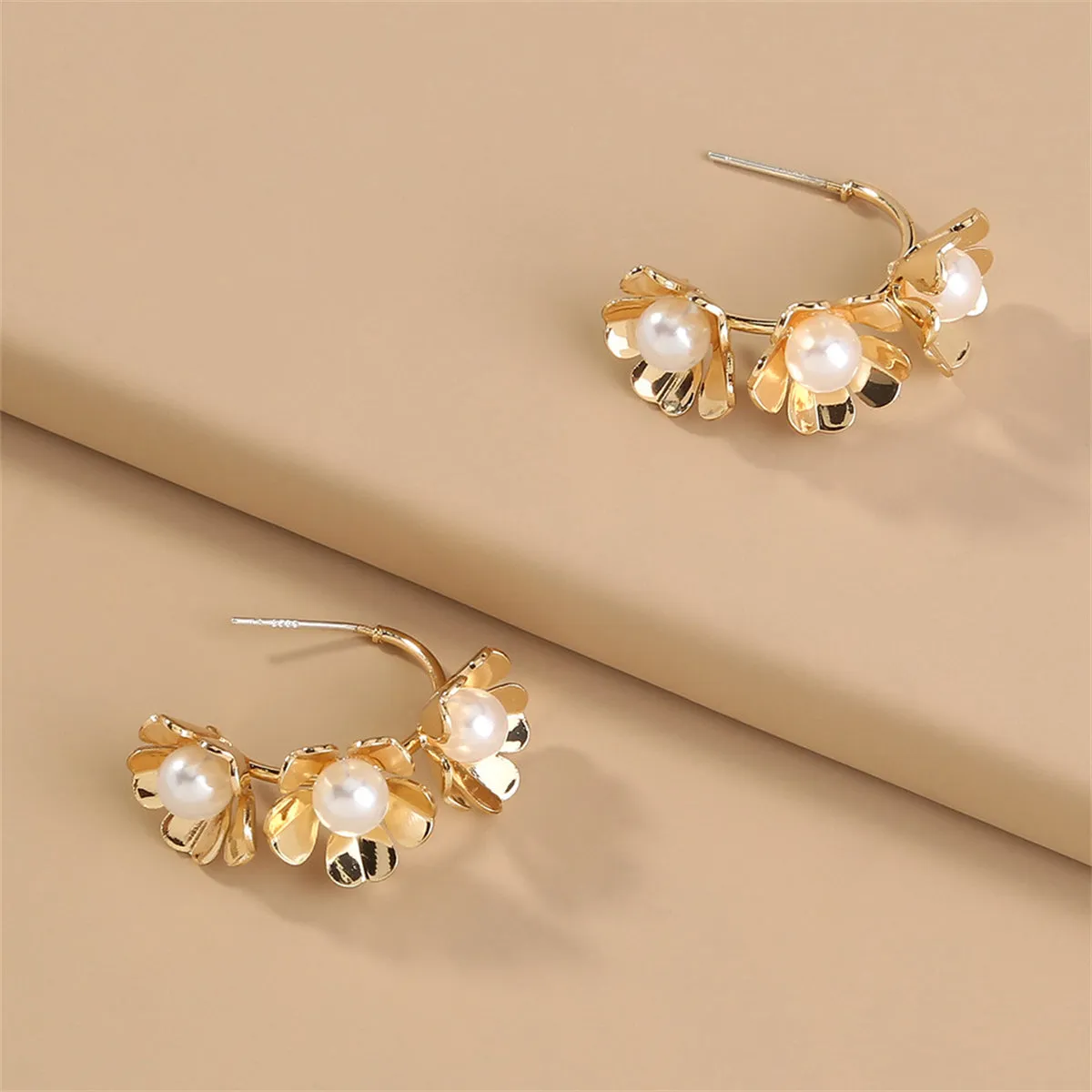 Pearl & 18K Gold-Plated Floral Hoop Earrings