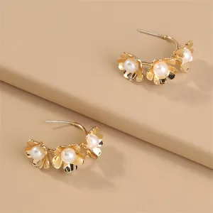 Pearl & 18K Gold-Plated Floral Hoop Earrings
