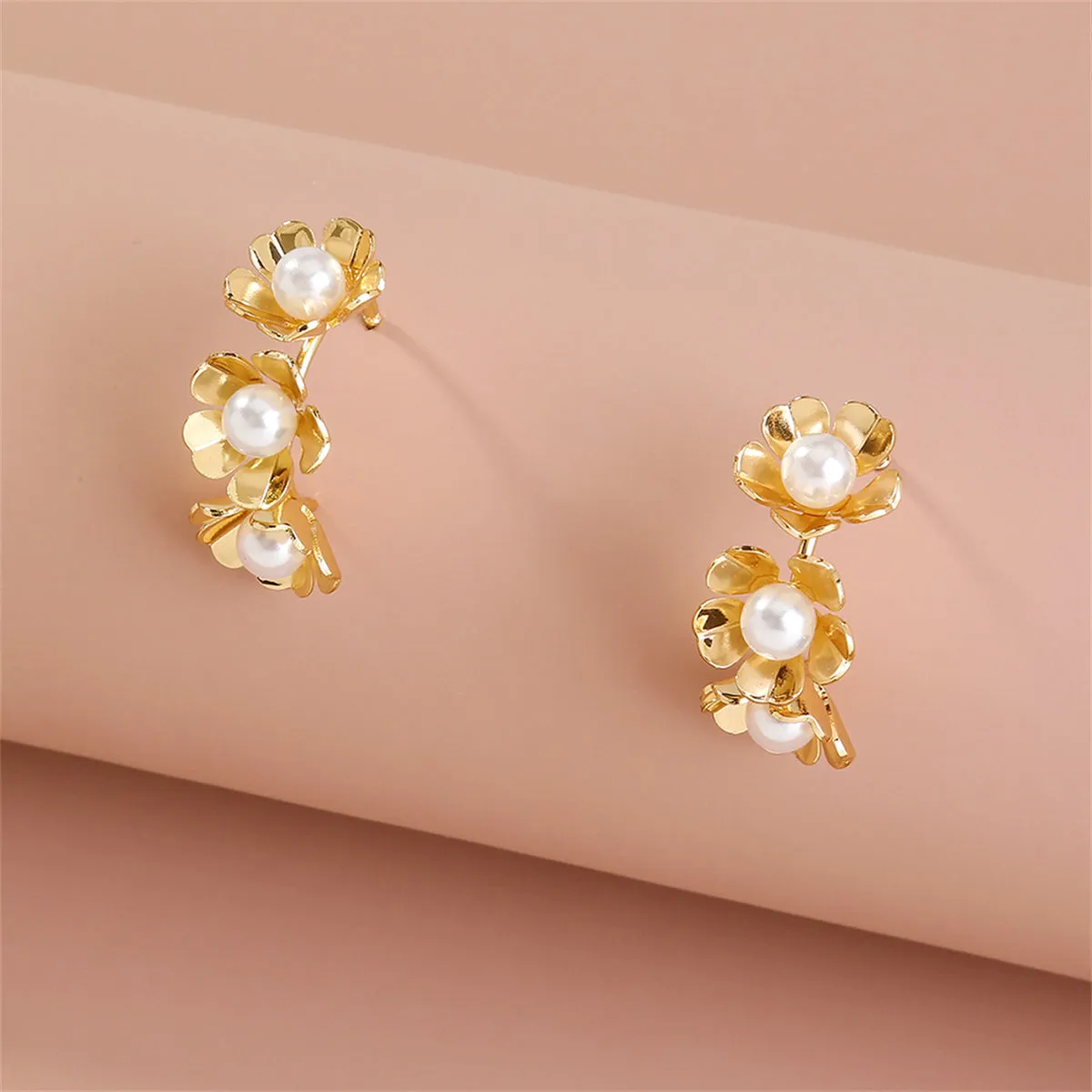 Pearl & 18K Gold-Plated Floral Hoop Earrings