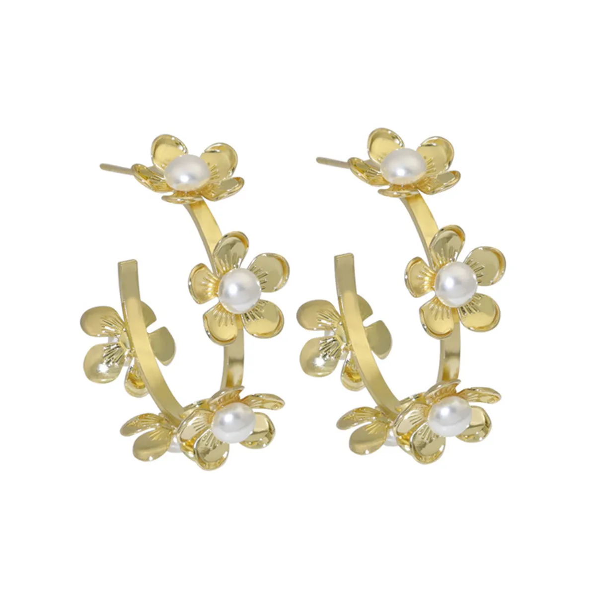 Pearl & 18K Gold-Plated Floral Hoop Earrings