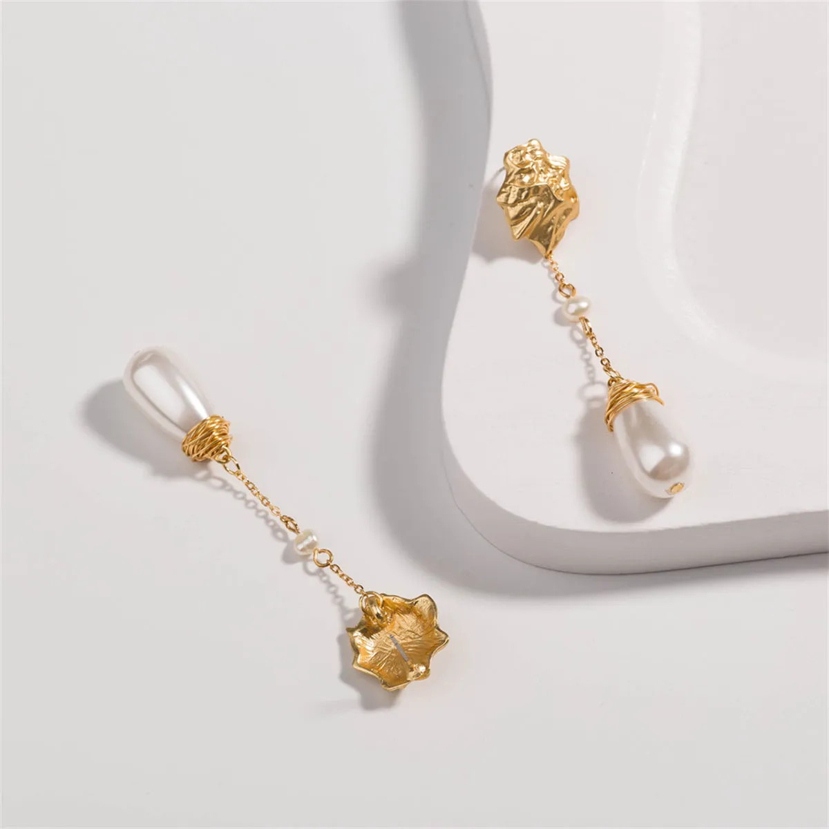 Pearl & 18K Gold-Plated Irregular Drop Earrings