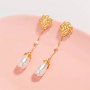 Pearl & 18K Gold-Plated Irregular Drop Earrings