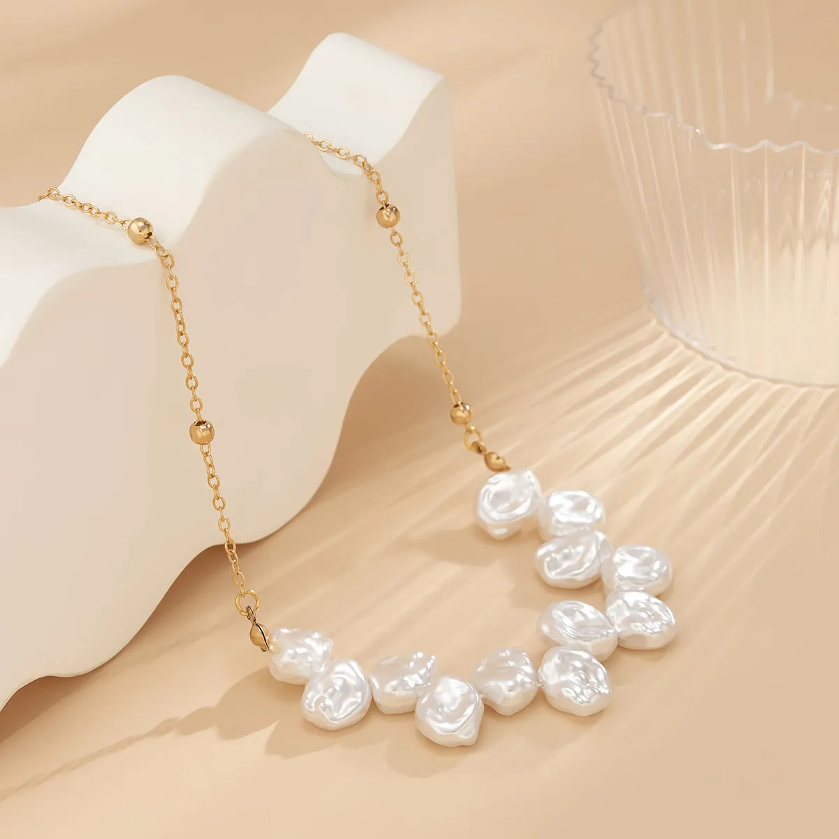 Pearl & 18K Gold-Plated Wave Statement Necklace