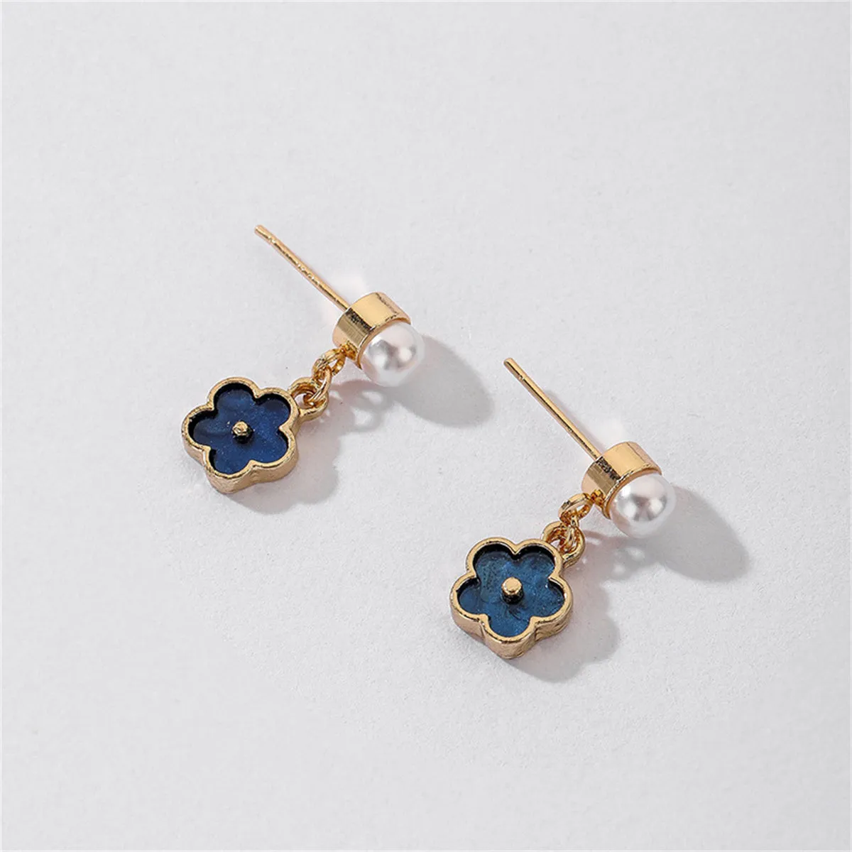 Pearl & Blue Enamel 18K Gold-Plated Floral Dangle Earrings