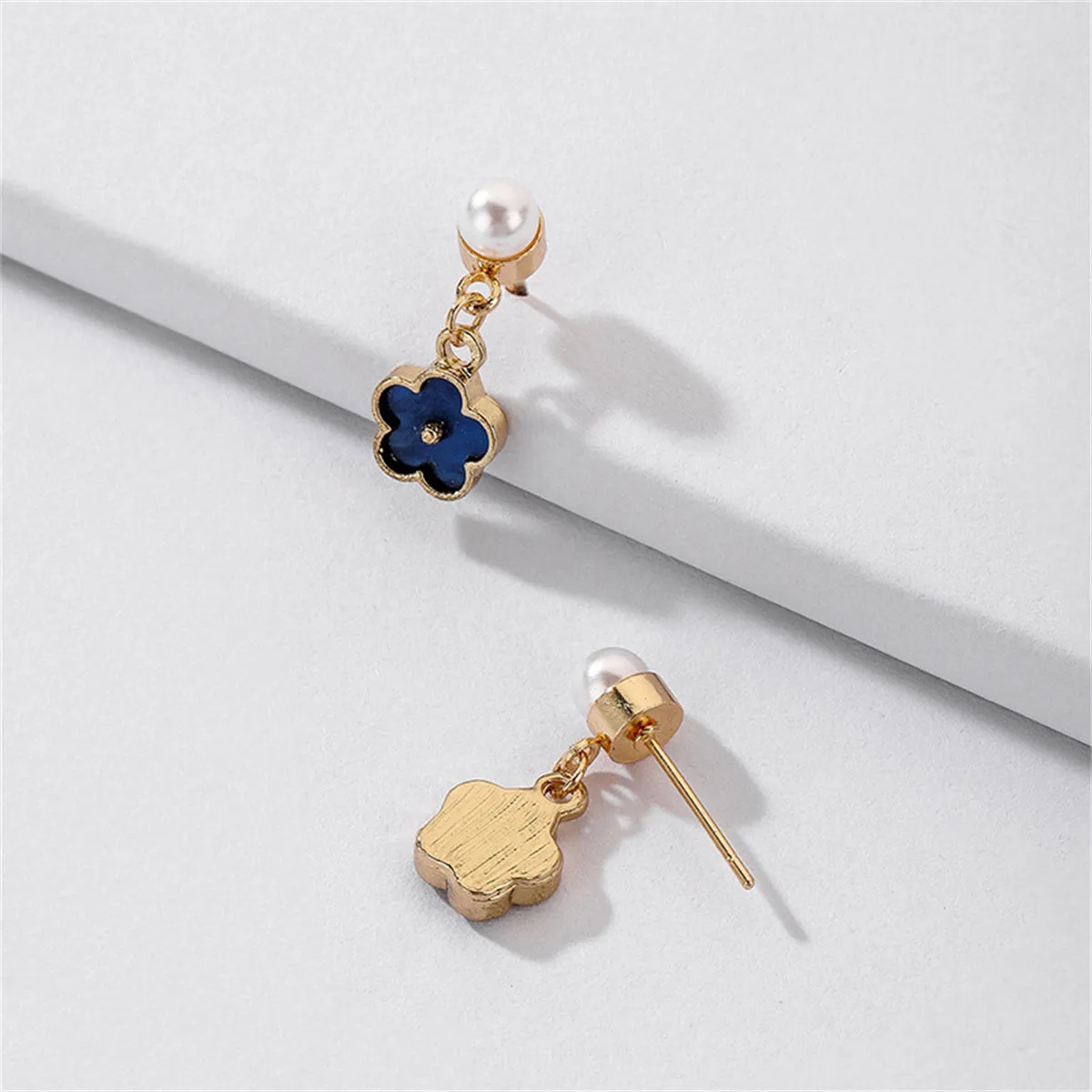Pearl & Blue Enamel 18K Gold-Plated Floral Dangle Earrings
