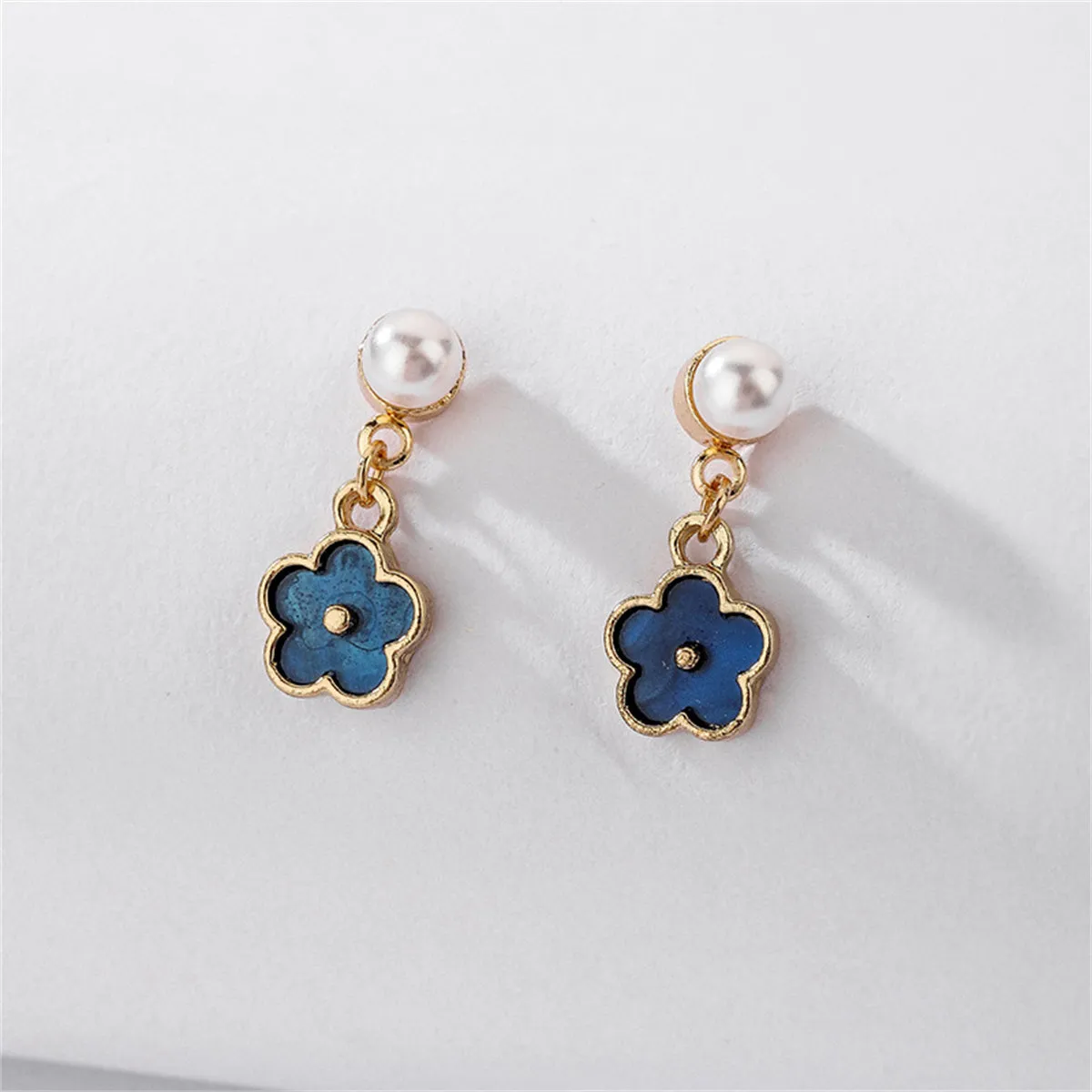Pearl & Blue Enamel 18K Gold-Plated Floral Dangle Earrings