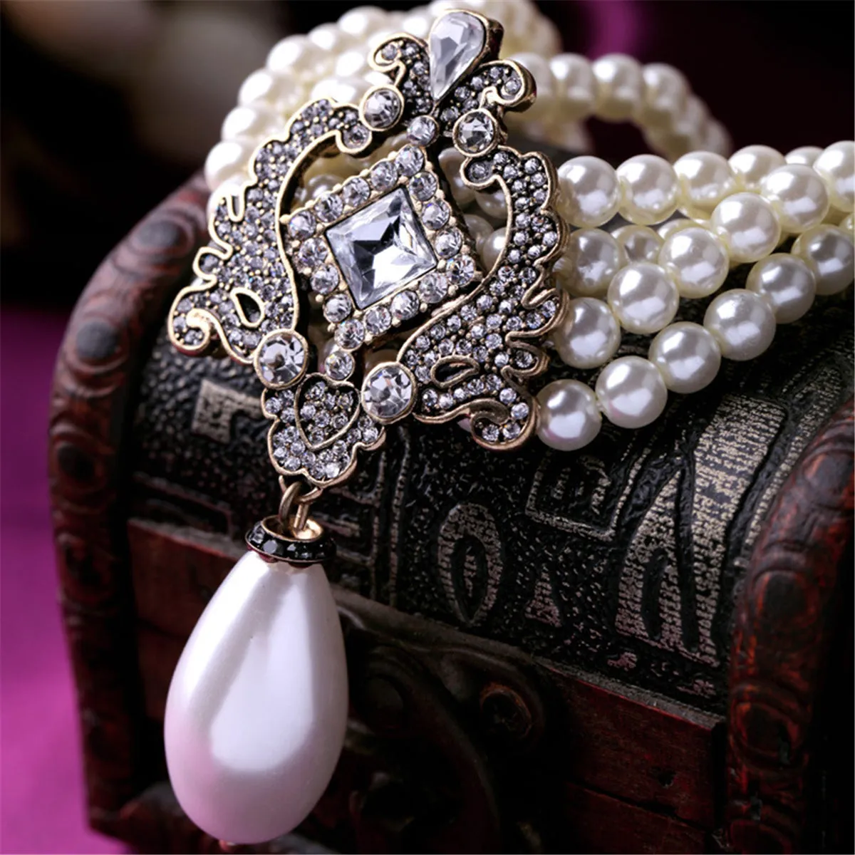 Pearl & Cubic Zirconia Layered Statement Necklace