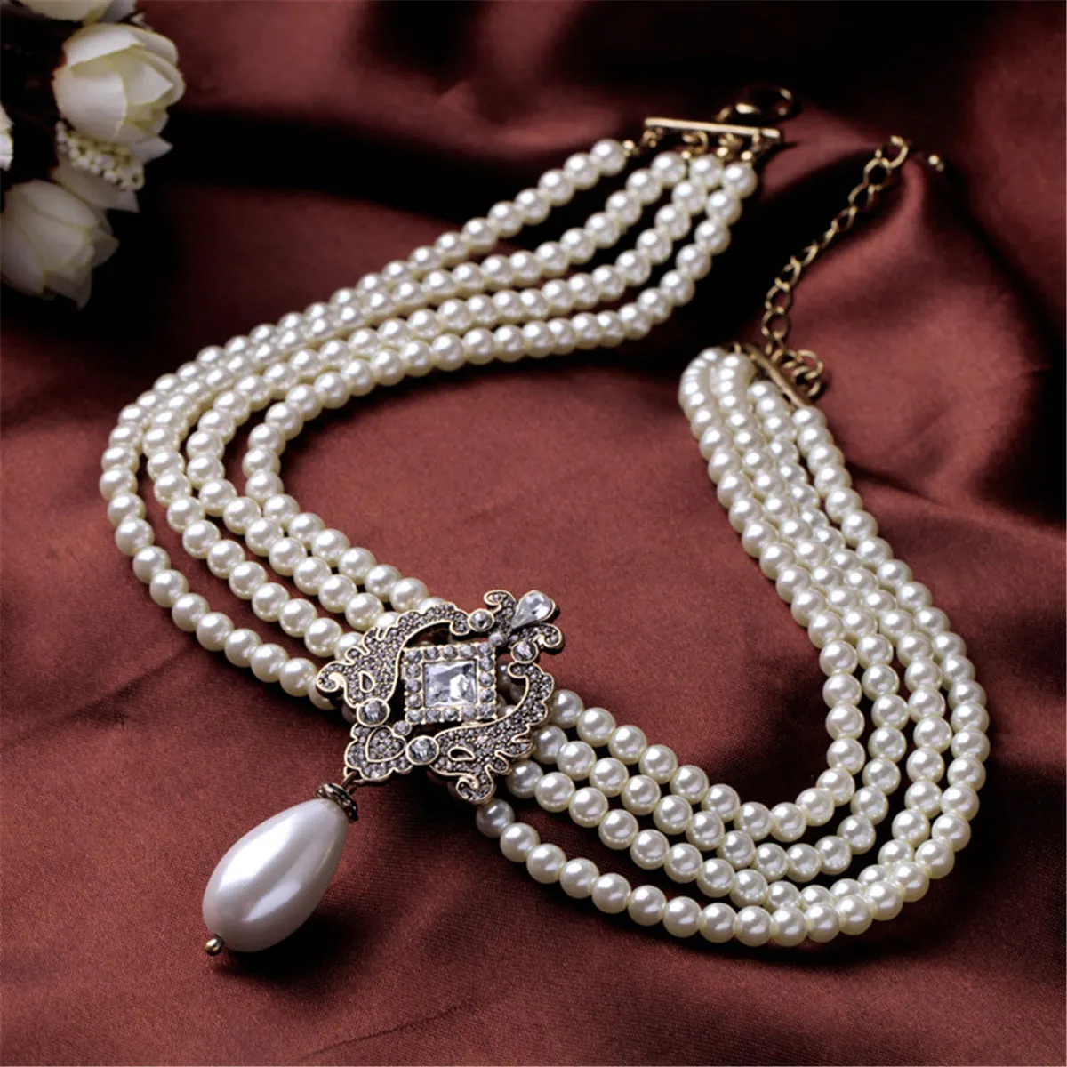 Pearl & Cubic Zirconia Layered Statement Necklace