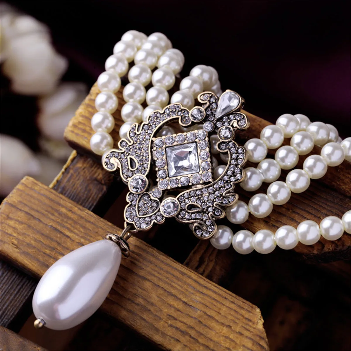 Pearl & Cubic Zirconia Layered Statement Necklace