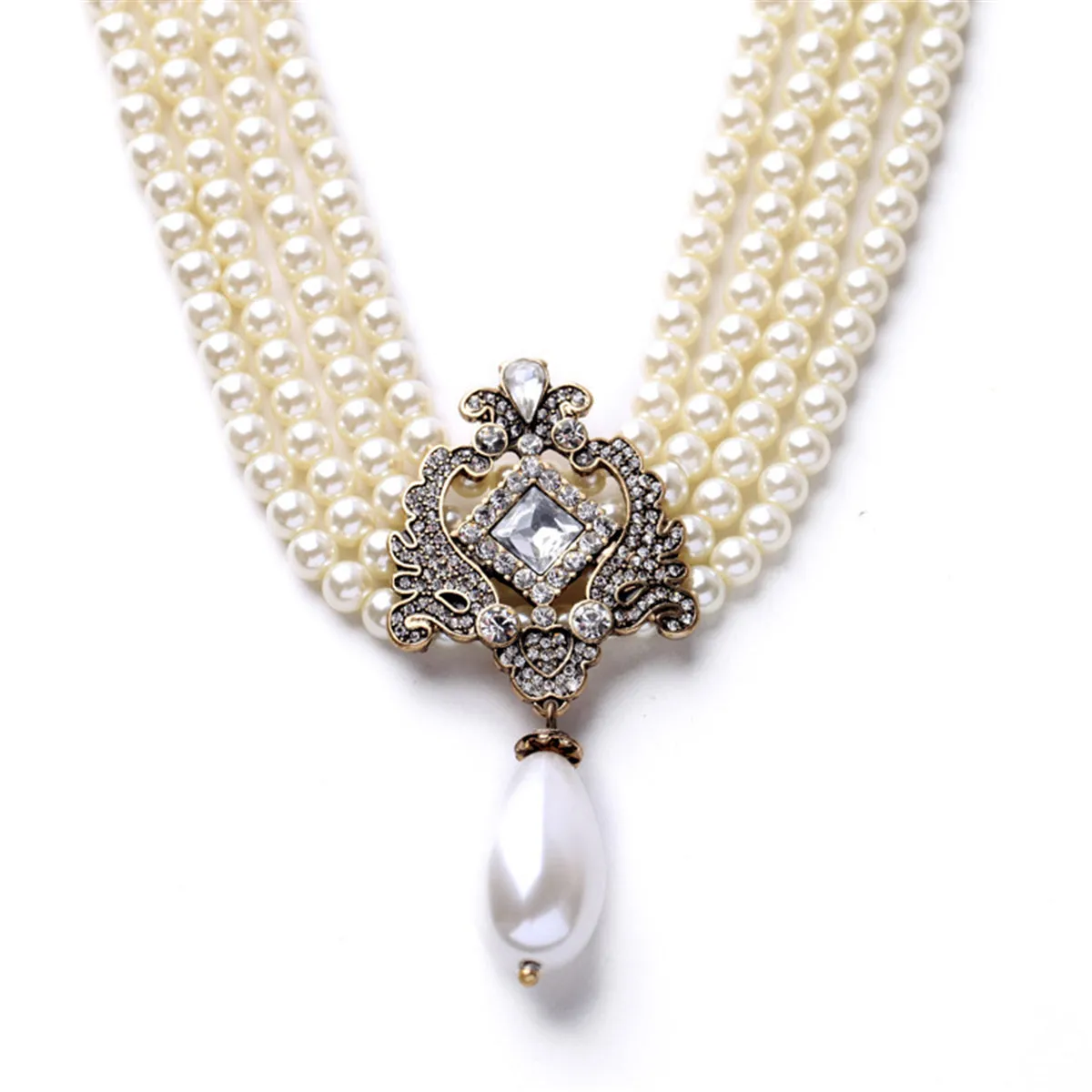 Pearl & Cubic Zirconia Layered Statement Necklace