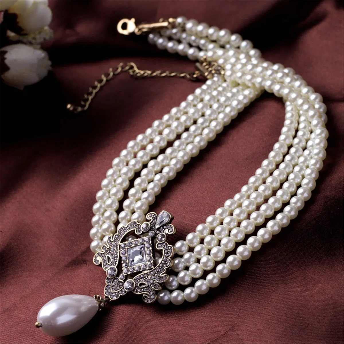Pearl & Cubic Zirconia Layered Statement Necklace