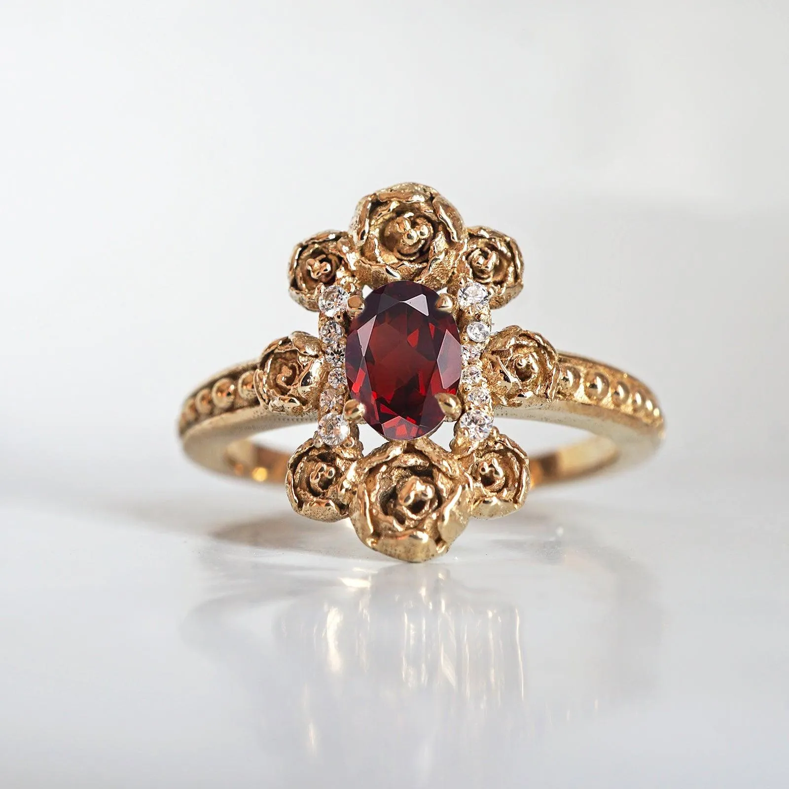 Peonies Oval Garnet Ring in 14K and 18K Gold