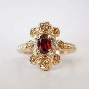 Peonies Oval Garnet Ring in 14K and 18K Gold