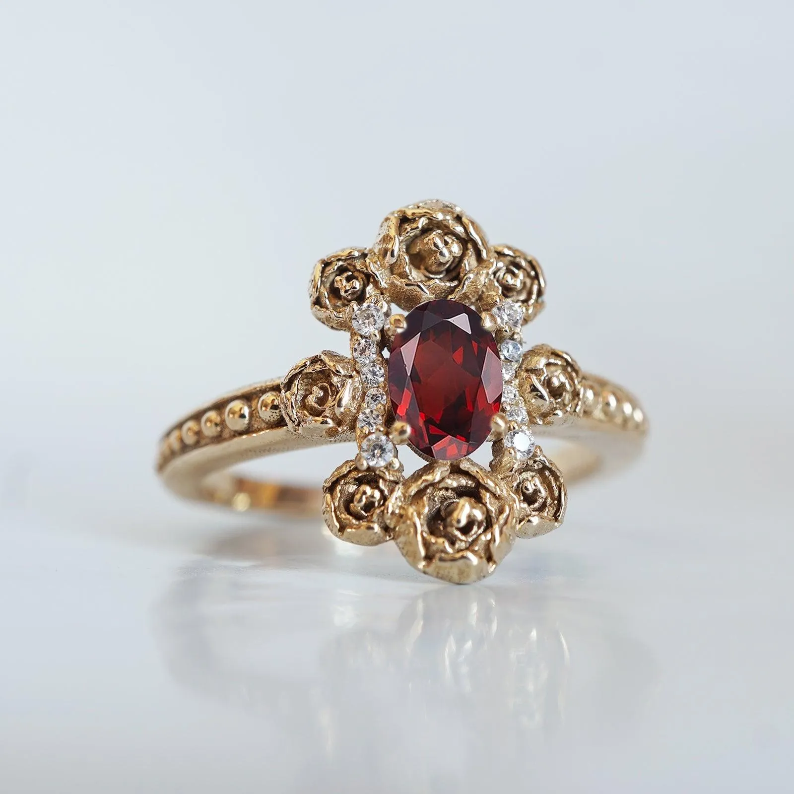 Peonies Oval Garnet Ring in 14K and 18K Gold