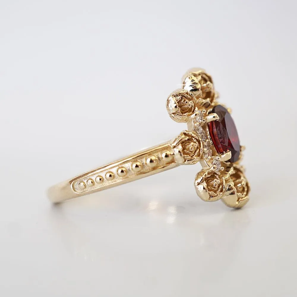 Peonies Oval Garnet Ring in 14K and 18K Gold
