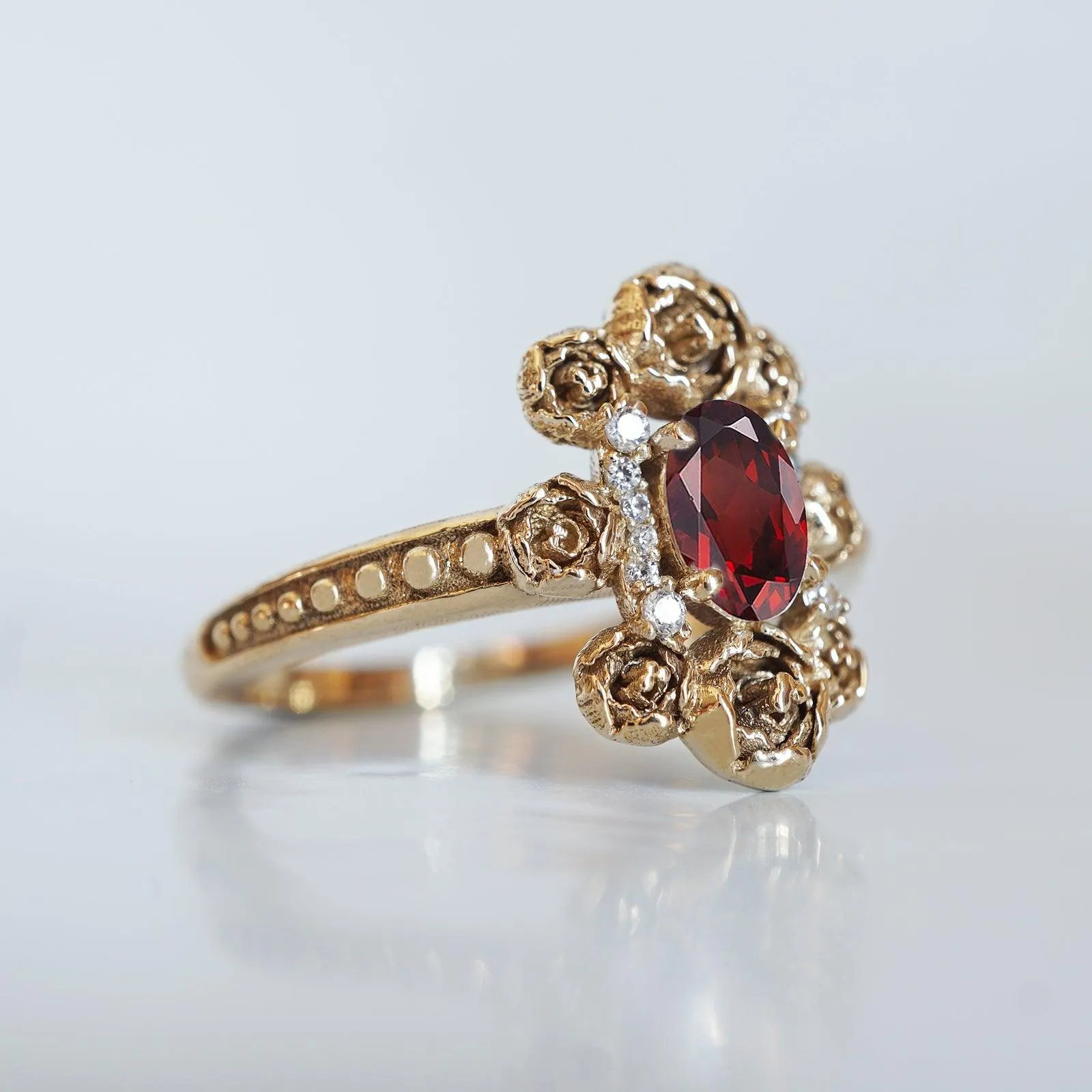 Peonies Oval Garnet Ring in 14K and 18K Gold