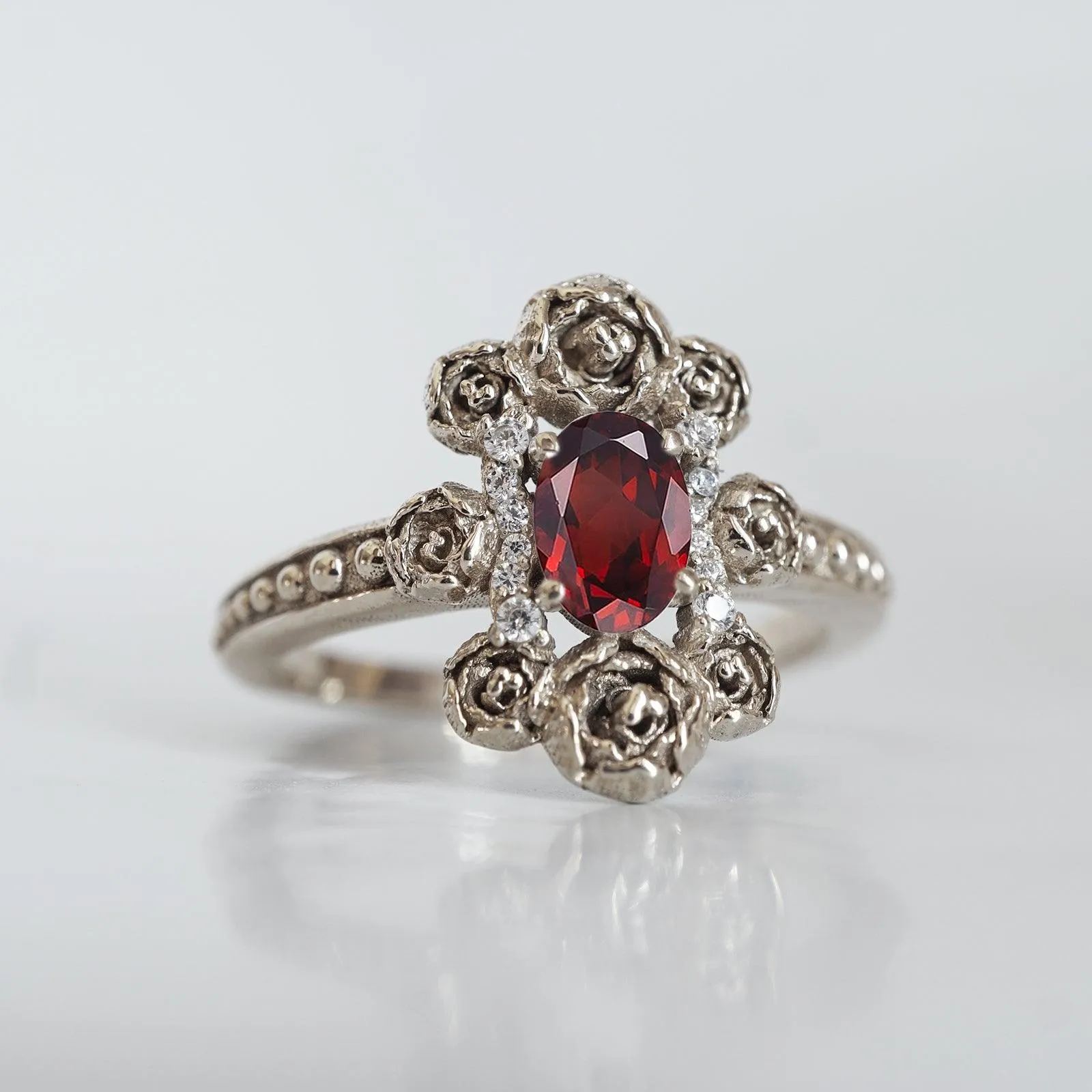 Peonies Oval Garnet Ring in 14K and 18K Gold