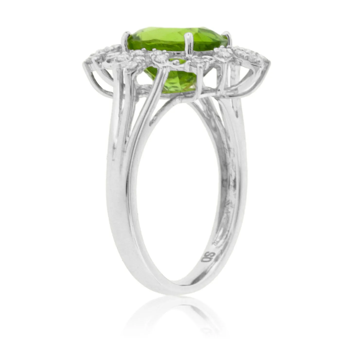 Peridot with Intricate Diamond Halo Ring