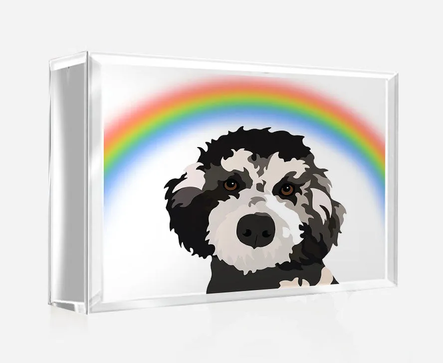 Pet Portrait on Crystal Photo Block | Custom Hand-Drawn Pet Portrait in Cartoon-Realism Style