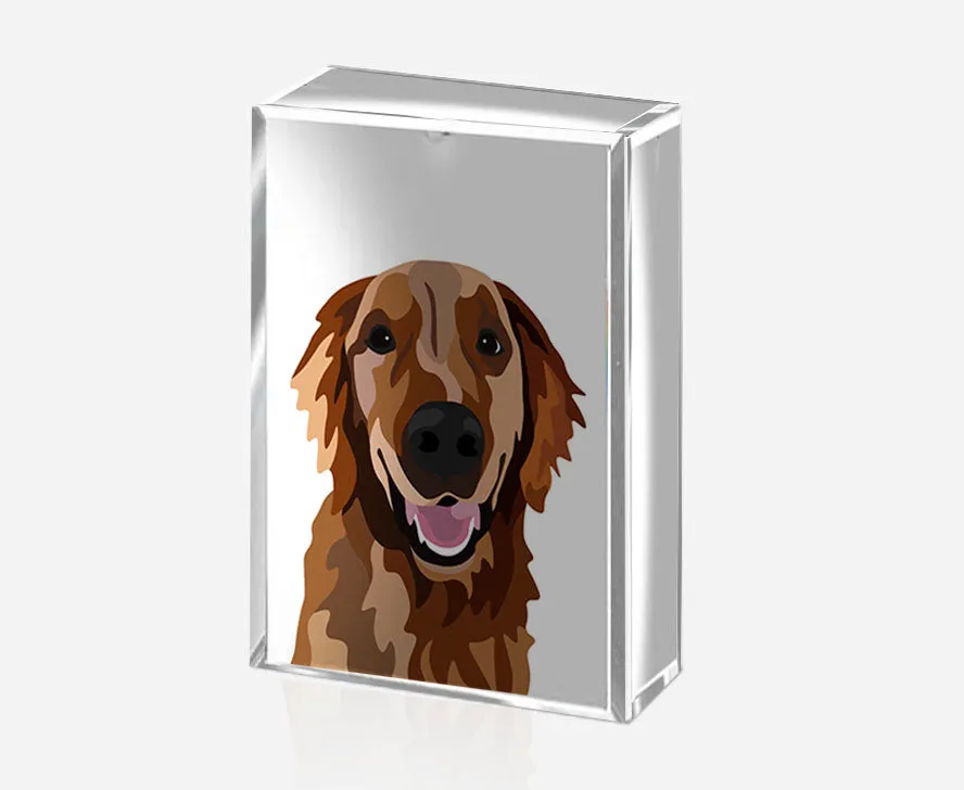Pet Portrait on Crystal Photo Block | Custom Hand-Drawn Pet Portrait in Cartoon-Realism Style