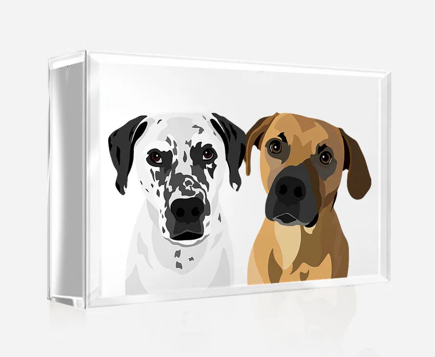 Pet Portrait on Crystal Photo Block | Custom Hand-Drawn Pet Portrait in Cartoon-Realism Style