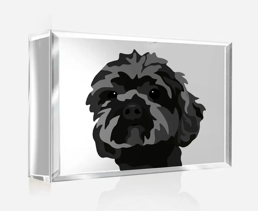 Pet Portrait on Crystal Photo Block | Custom Hand-Drawn Pet Portrait in Cartoon-Realism Style
