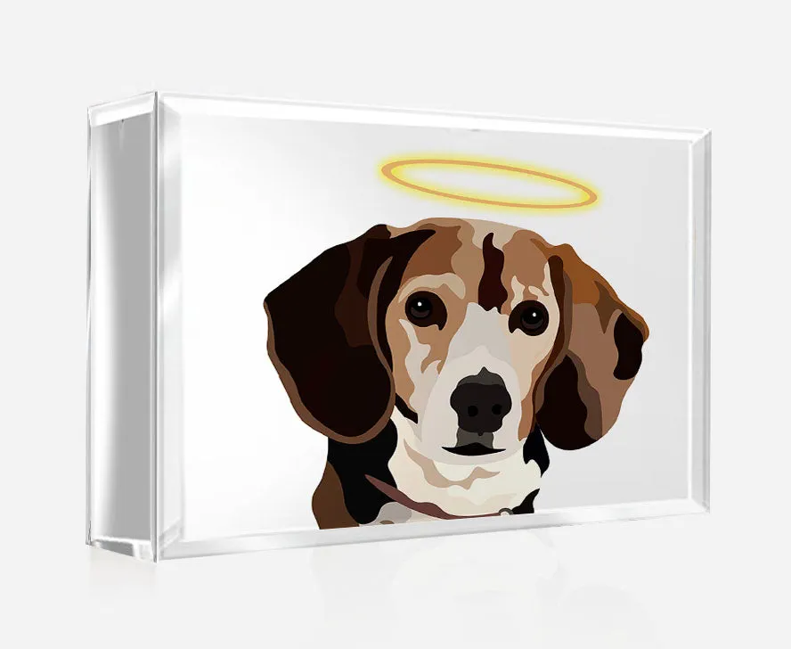 Pet Portrait on Crystal Photo Block | Custom Hand-Drawn Pet Portrait in Cartoon-Realism Style