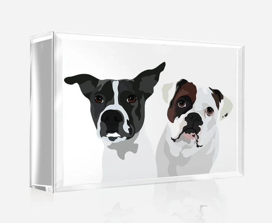 Pet Portrait on Crystal Photo Block | Custom Hand-Drawn Pet Portrait in Cartoon-Realism Style