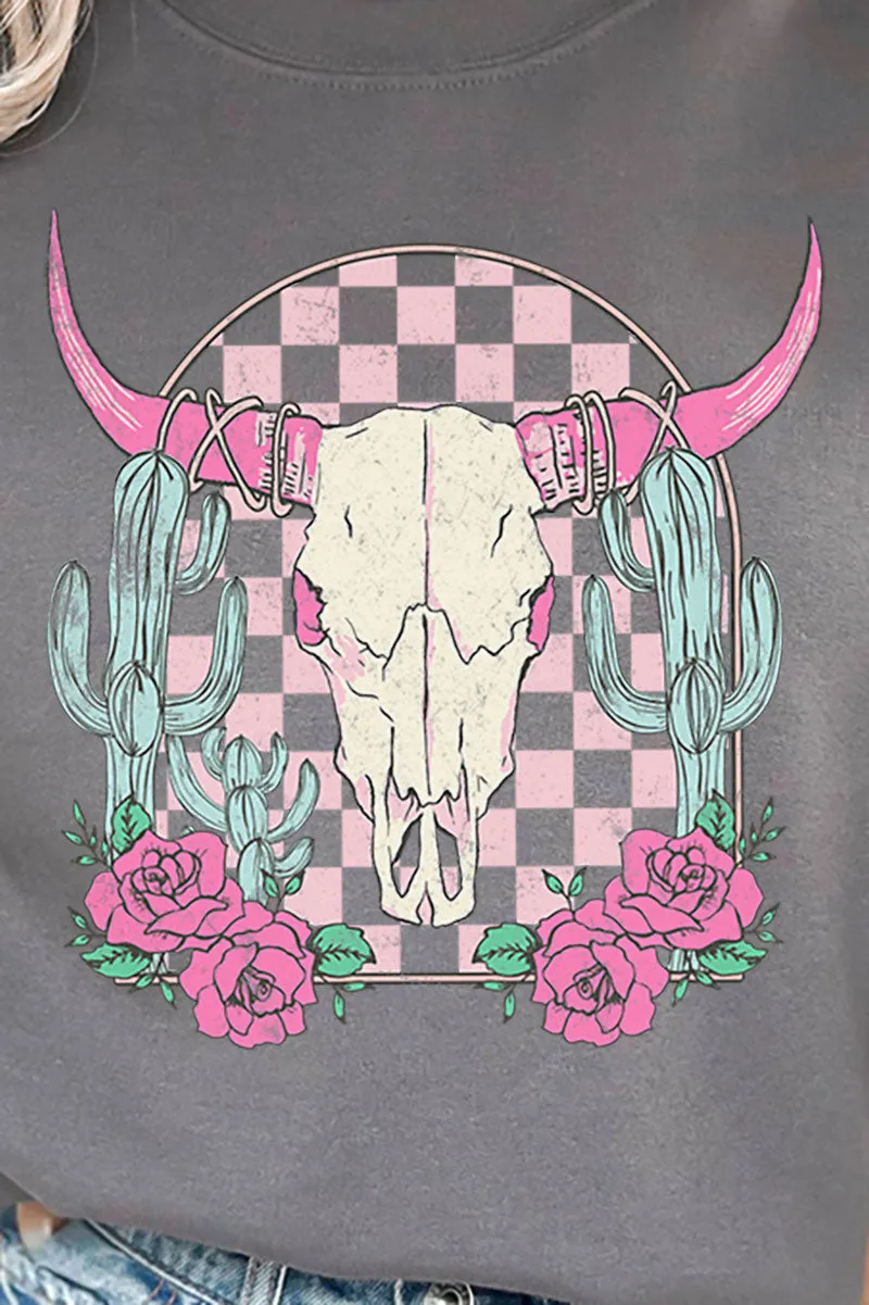 Pink Checkered Steer Heavy-weight Crew Sweatshirt