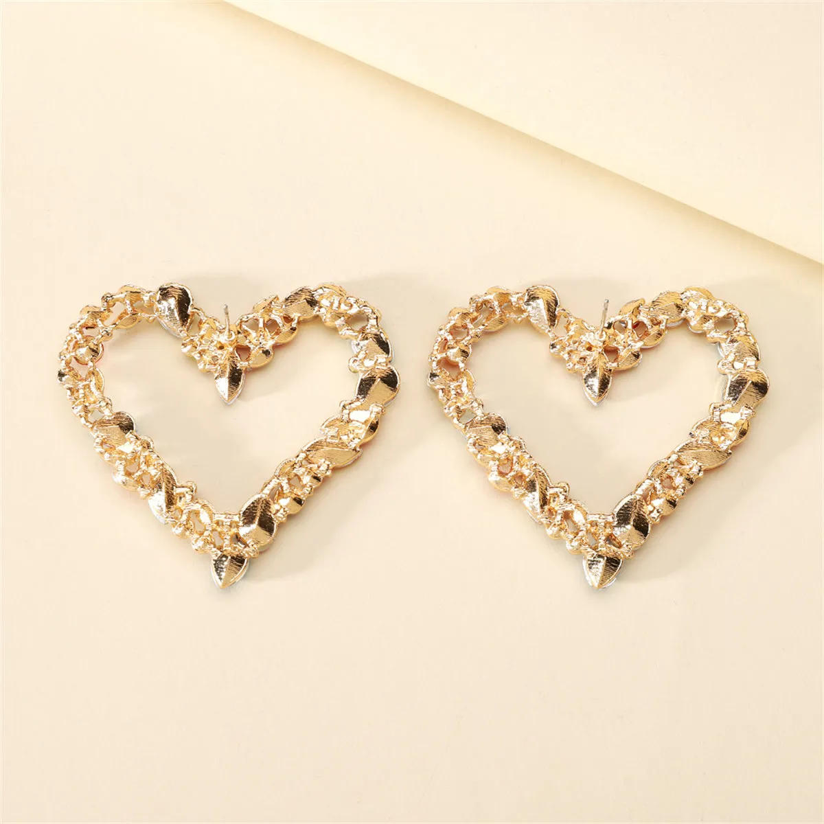 Pink Crystal & Cubic Zirconia Open Heart Statement Stud Earrings