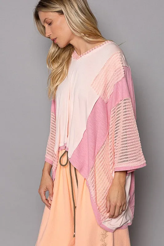 Pink High-Low Contrast V-Neck Top