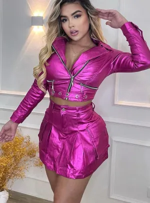 Pink Metallic Set | Chic Women's Two-Piece Outfit (C10)