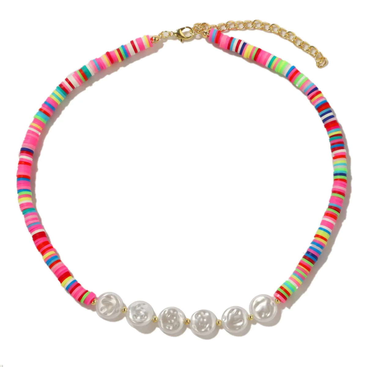 Pink Multicolor Clay & Pearl Statement Necklace