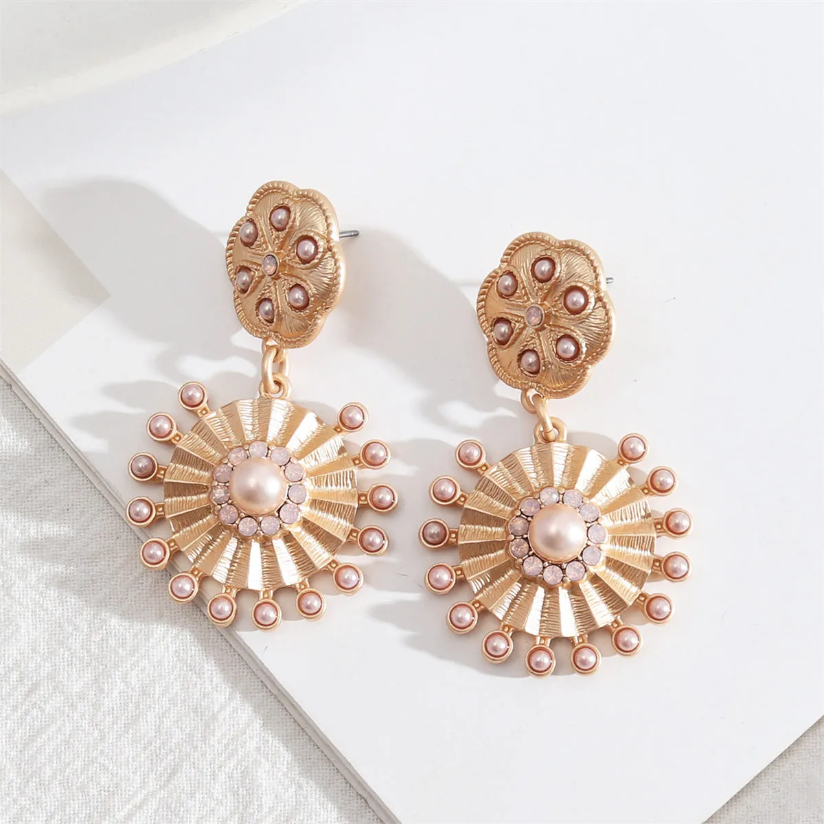 Pink Pearl & Cubic Zirconia Round Abstract Drop Earrings