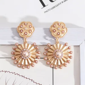 Pink Pearl & Cubic Zirconia Round Abstract Drop Earrings
