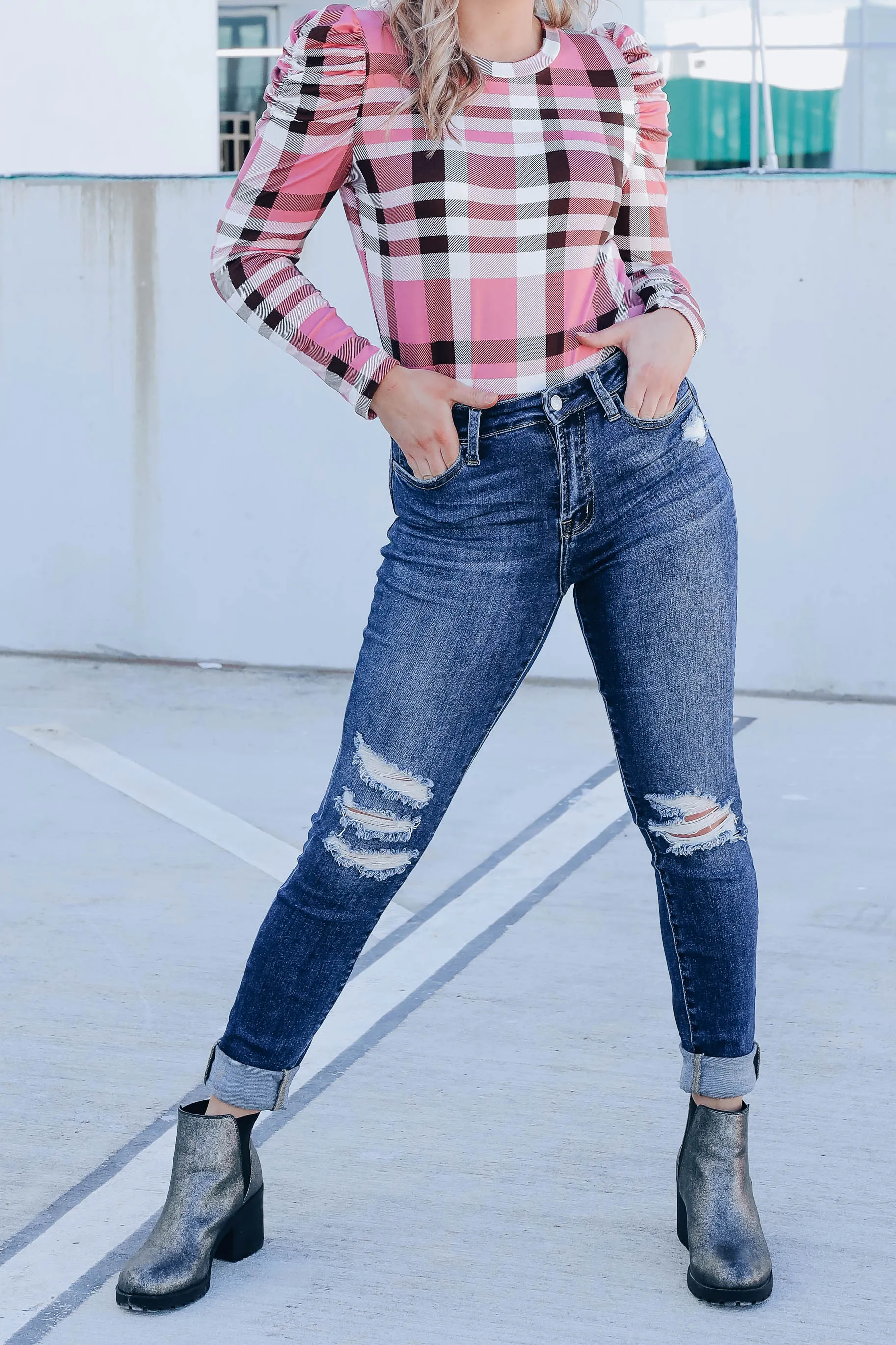 Poised In Pink Puff Shoulder Top