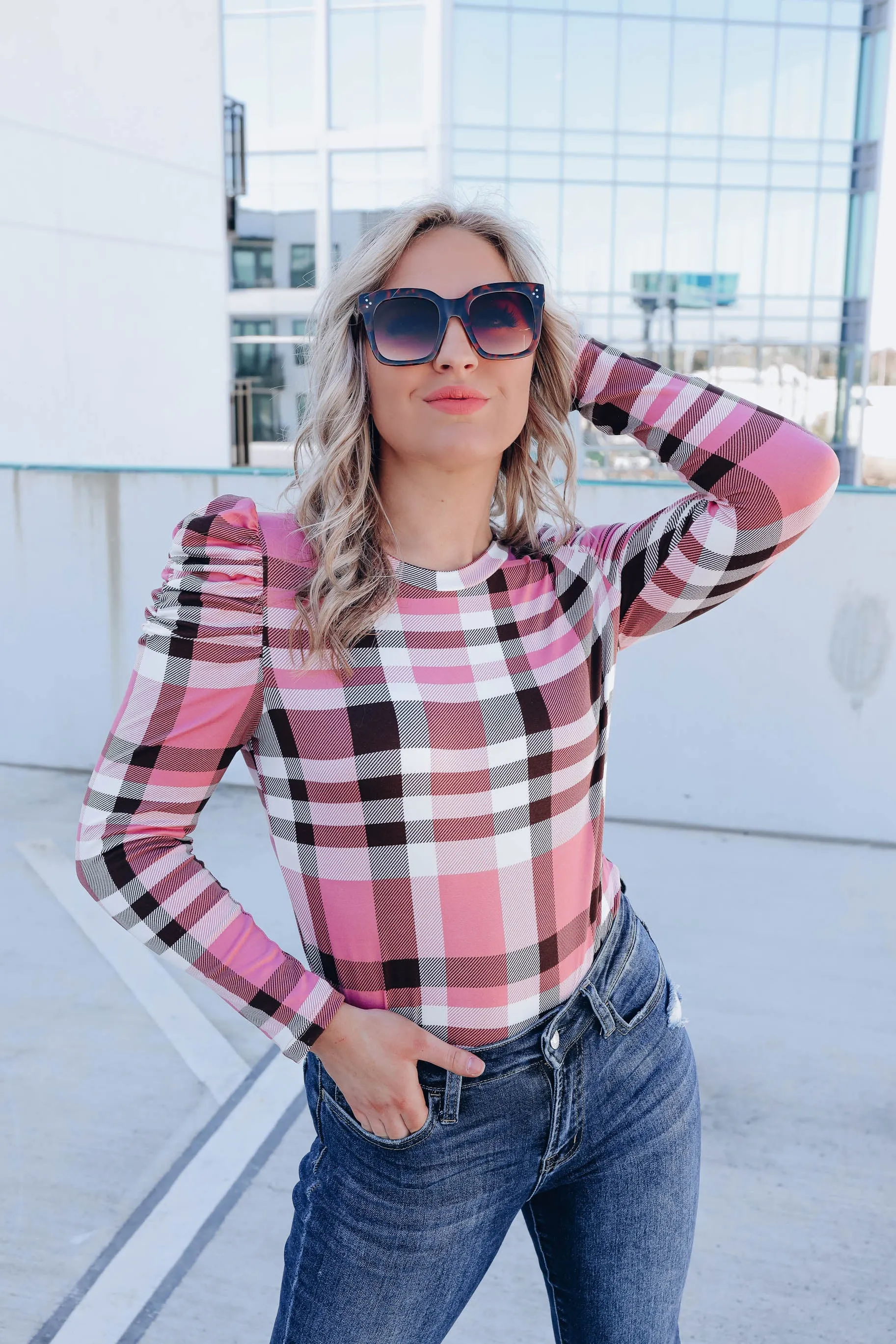 Poised In Pink Puff Shoulder Top