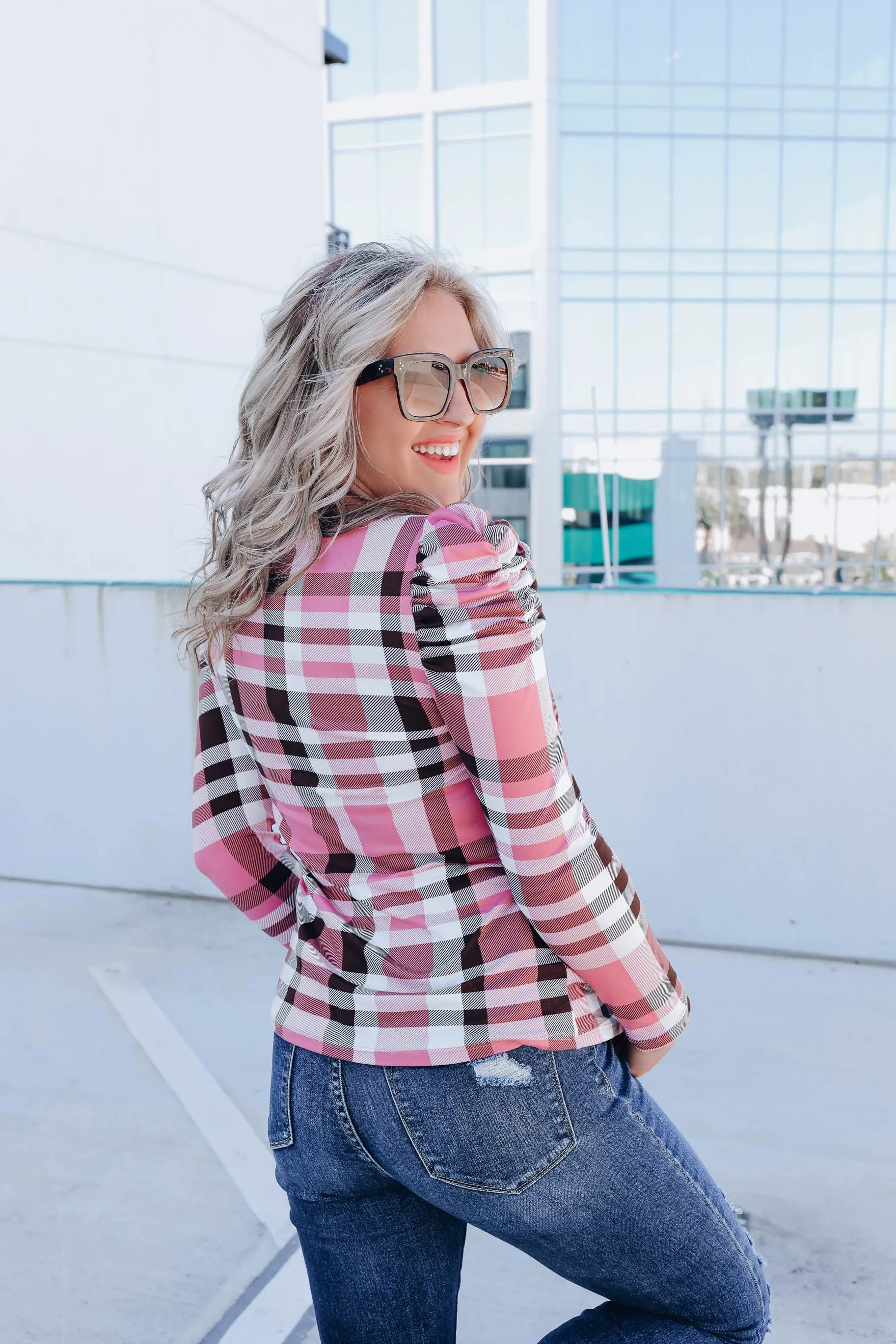 Poised In Pink Puff Shoulder Top