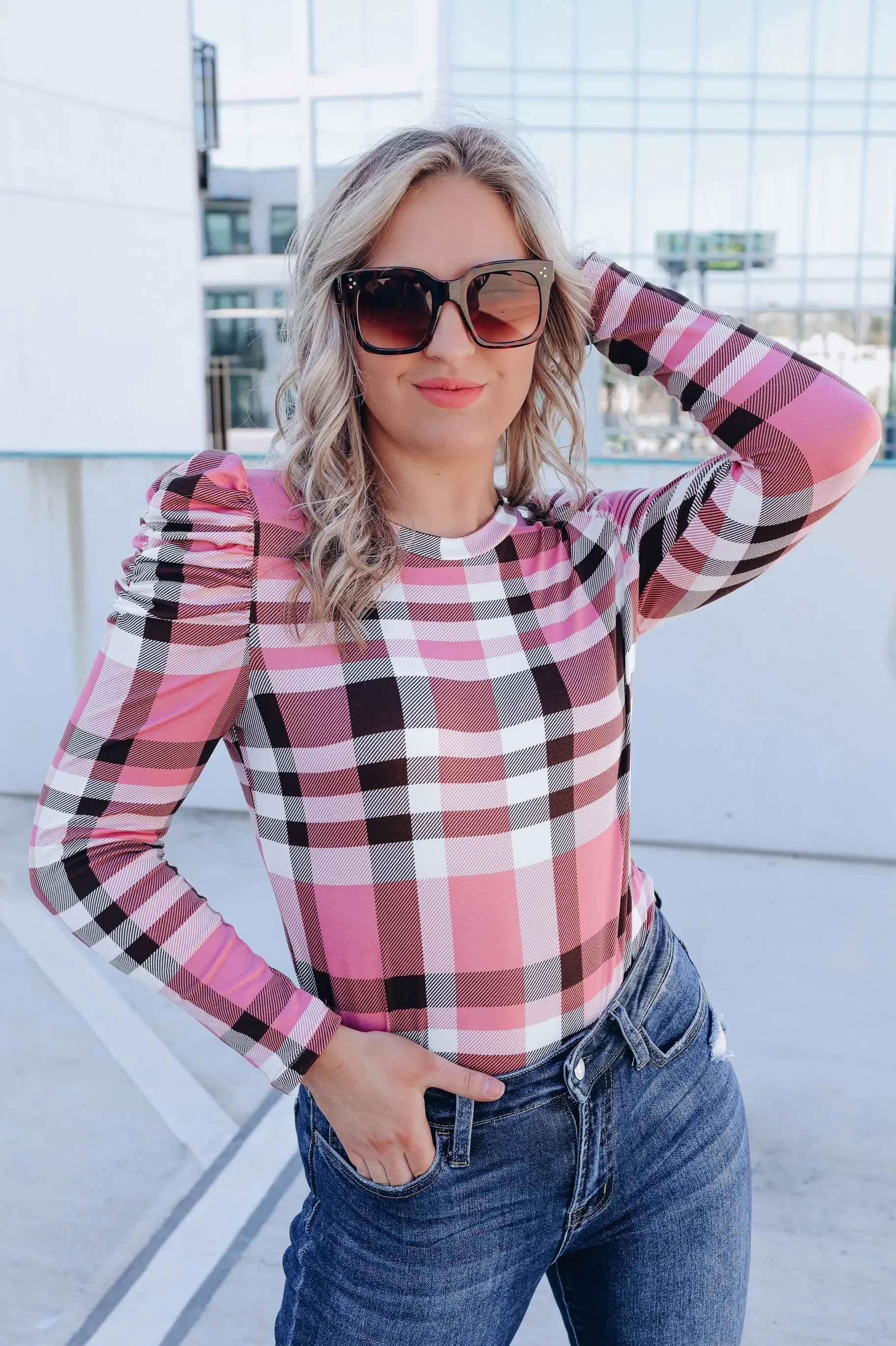 Poised In Pink Puff Shoulder Top
