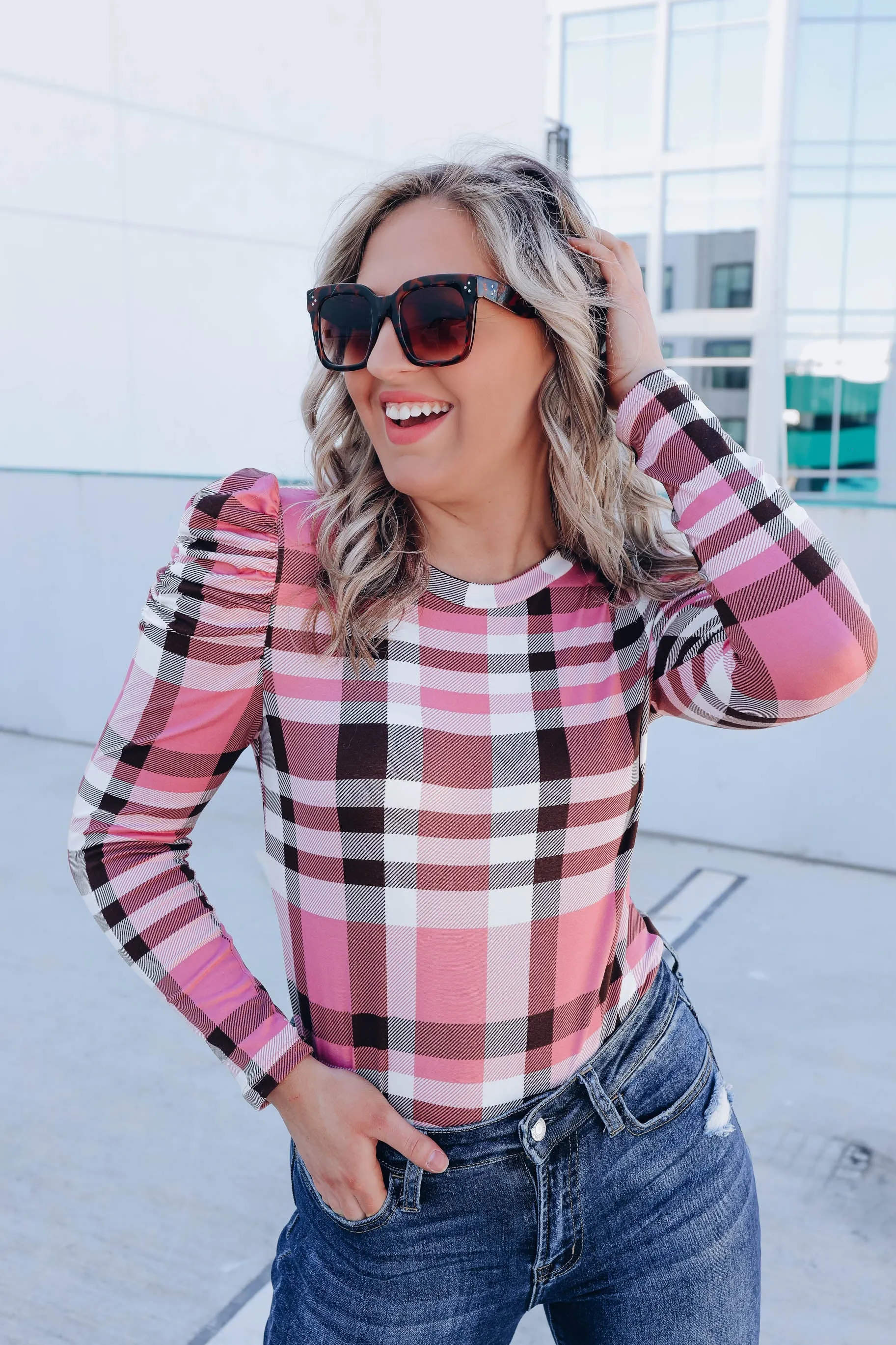 Poised In Pink Puff Shoulder Top