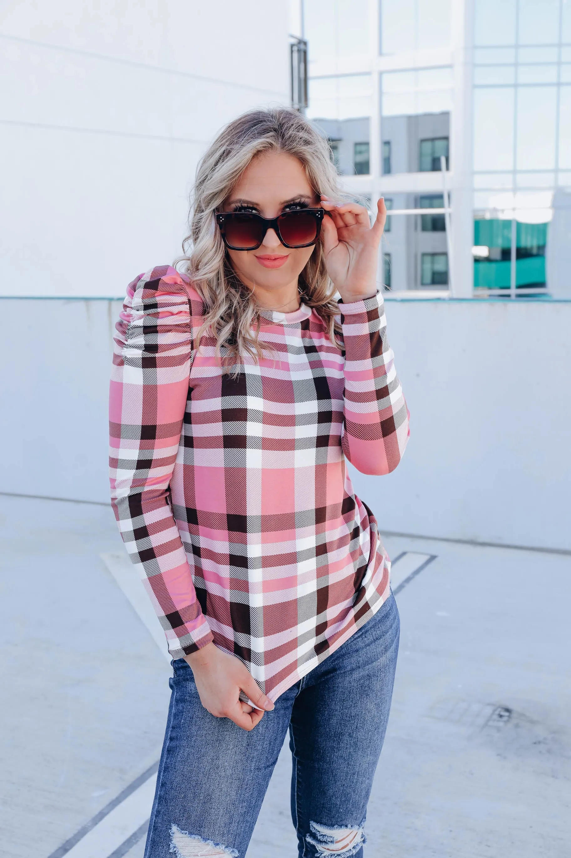 Poised In Pink Puff Shoulder Top