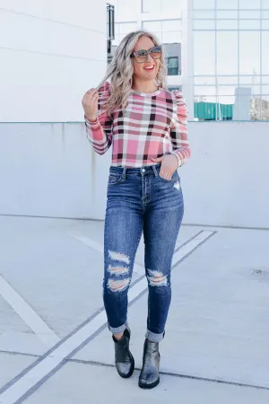 Poised In Pink Puff Shoulder Top