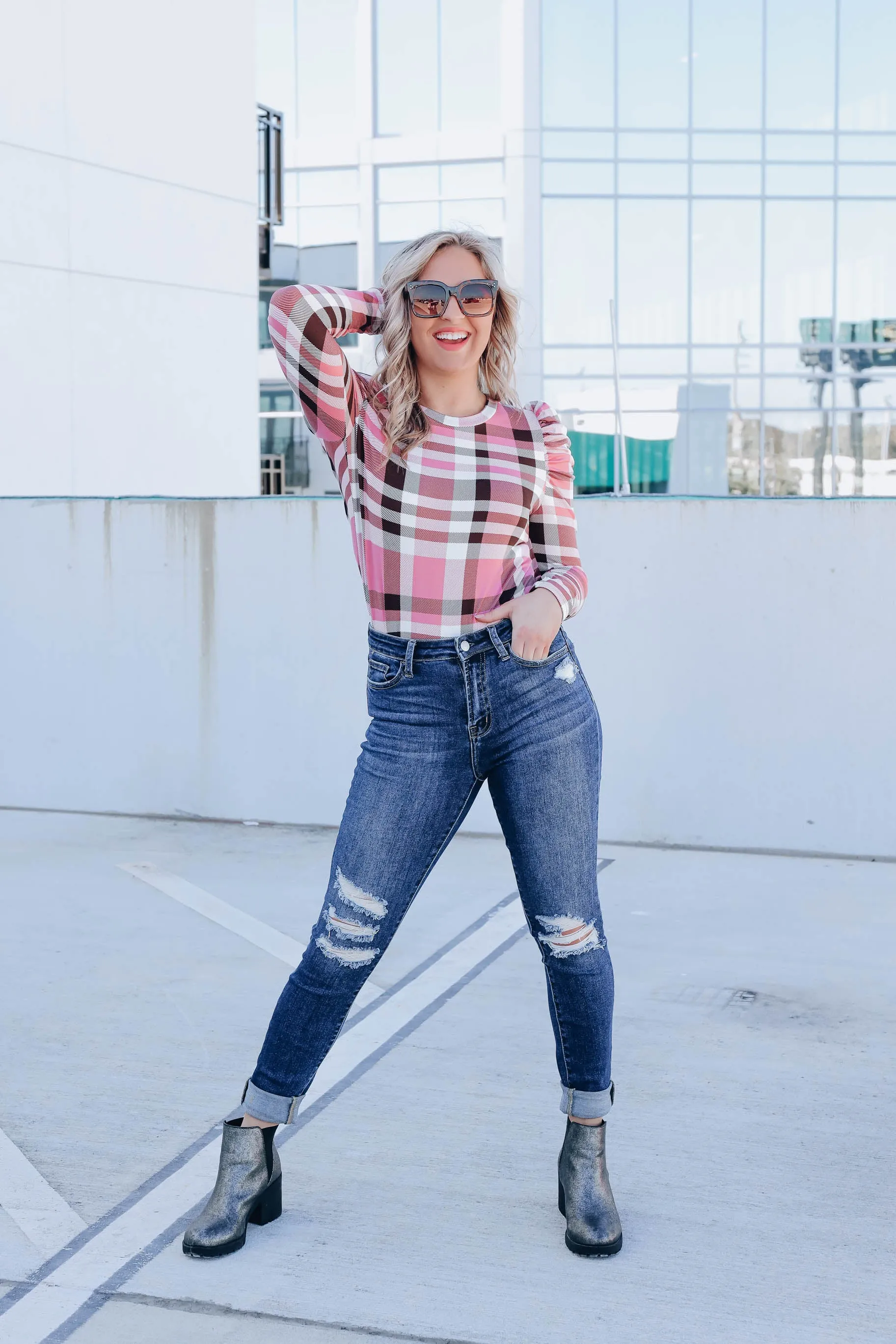 Poised In Pink Puff Shoulder Top