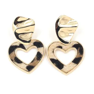 Polystyrene & 18K Gold-Plated Open Heart Leopard Print Heart Drop Earrings