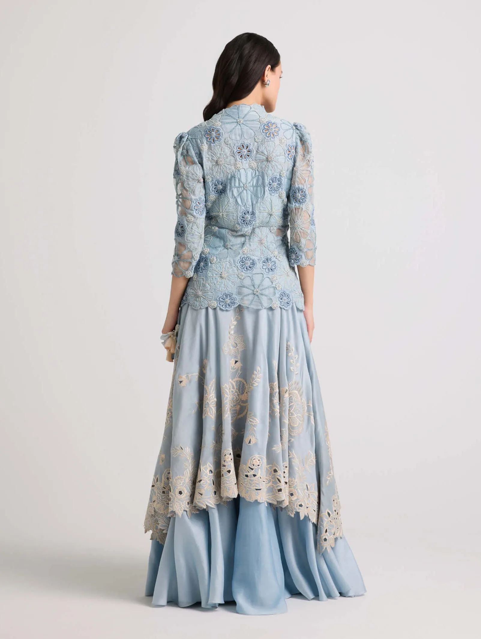 Powder blue sheer applique peplum jacket