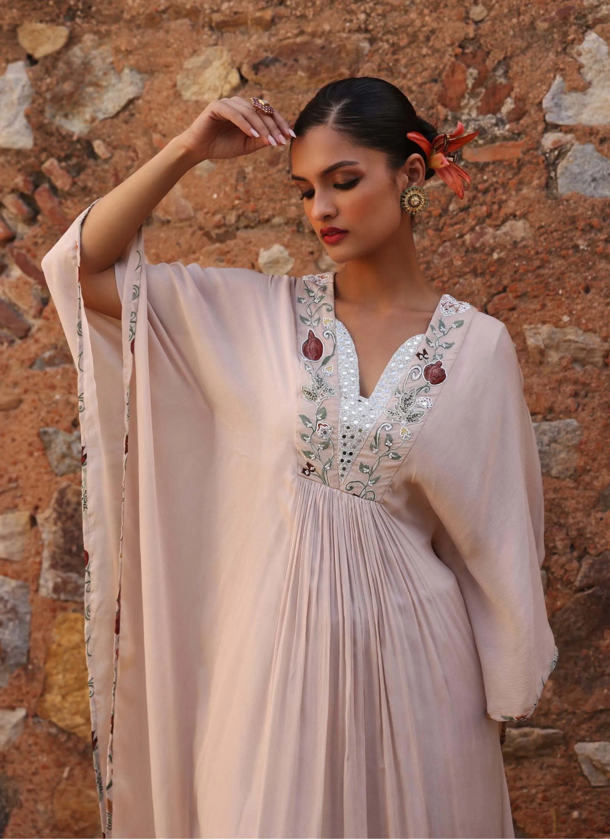 Prisha printed pink kaftan and pants