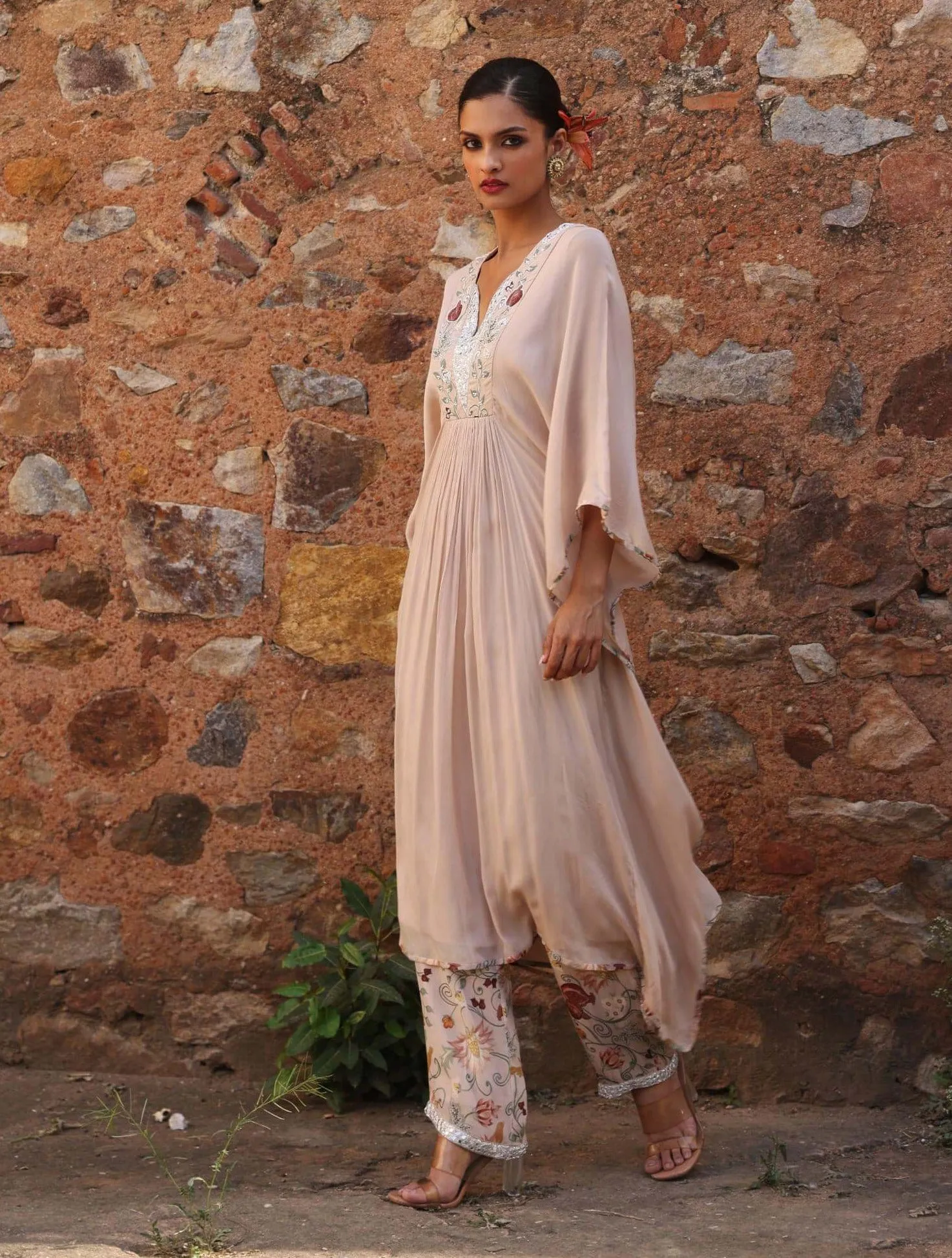 Prisha printed pink kaftan and pants