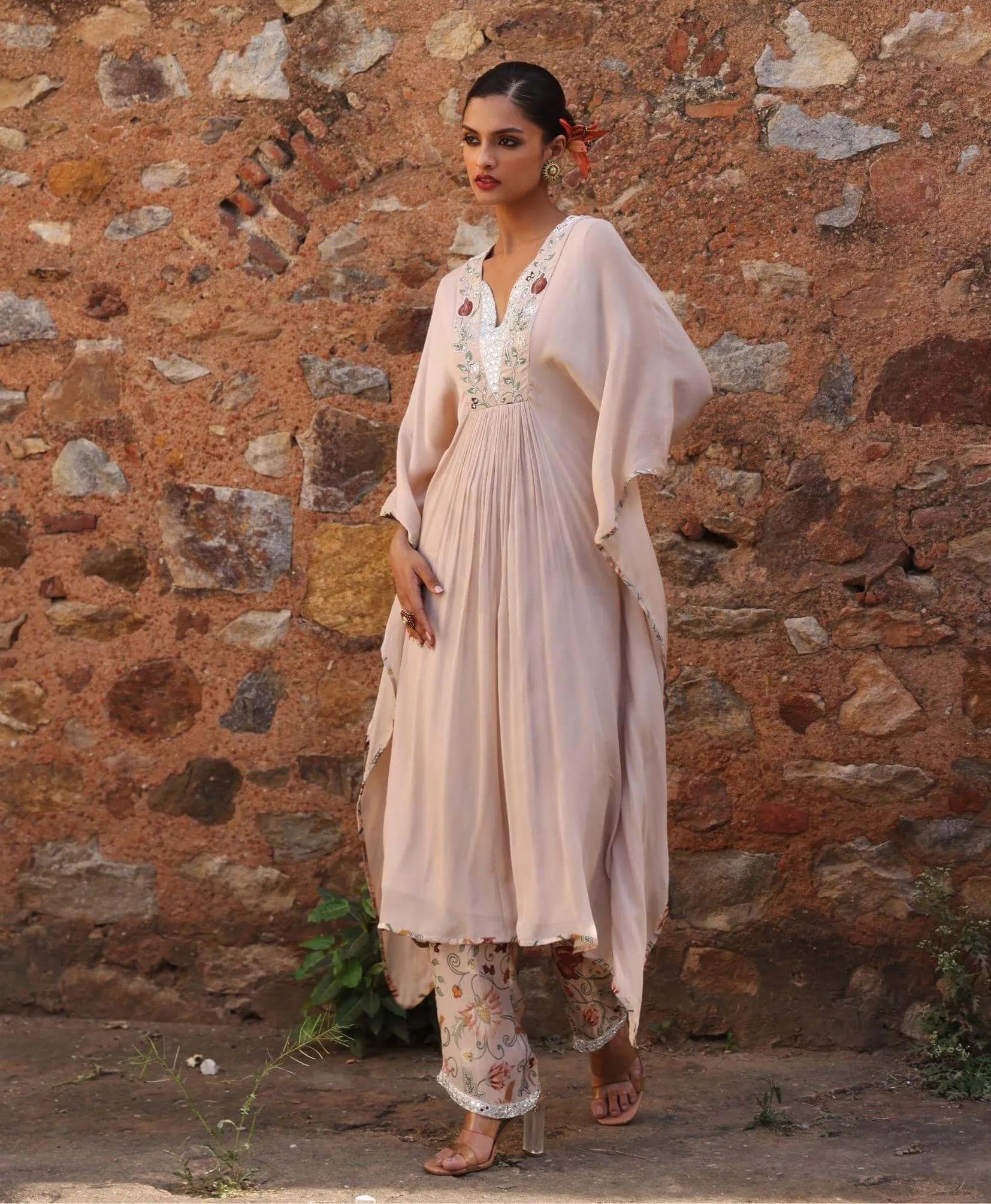 Prisha printed pink kaftan and pants