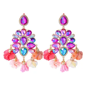 Purple Crystal & Cubic Zirconia Chandelier Drop Earrings